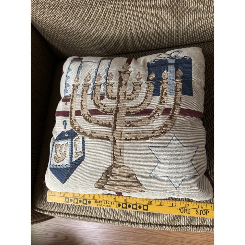 Vintage Hanukkah Tapestry Throw Pillows Set of 2 Menorah Dreidel Judaica Decor - Picture 2 of 7